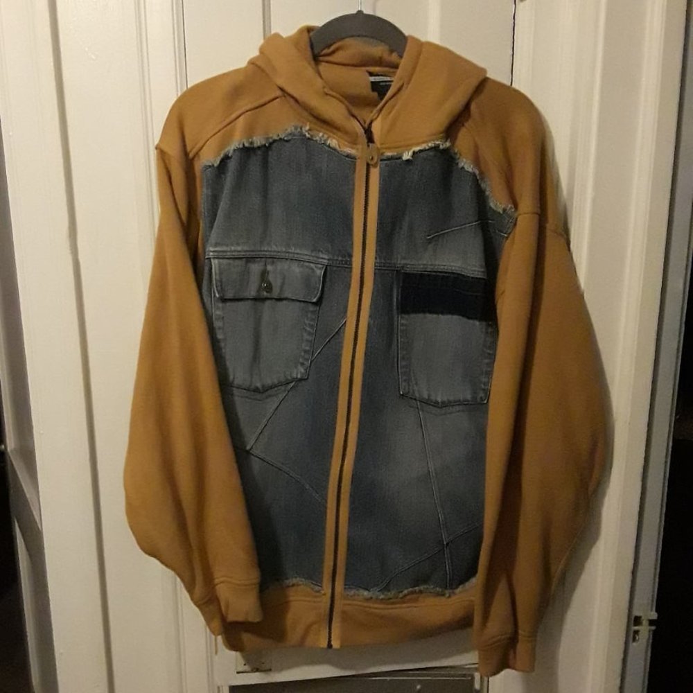 SOURCE JEANS BY NU GEAR DENIM & FLEECE HOODIE JACKET - SIZE XL - EXCELLENT COAT